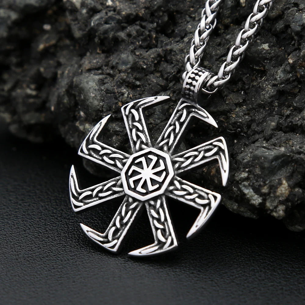 Slavic Kolovrat Sun Wheel Pendant — SS