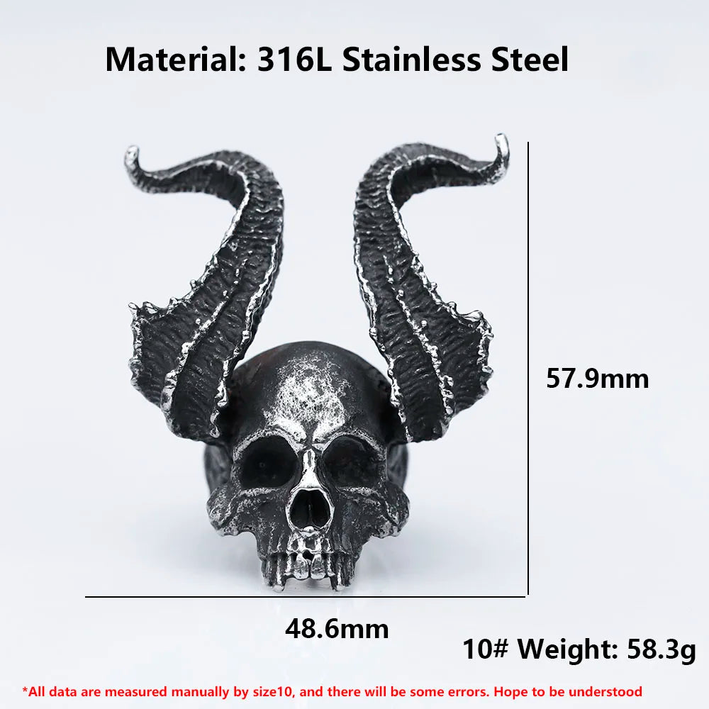 NEW Men's 316L Stainless-Steel Rings Skull Ring Horned Satan Devil Ring for Teens Gothic Punk Jewelry Gifts Dropshipping