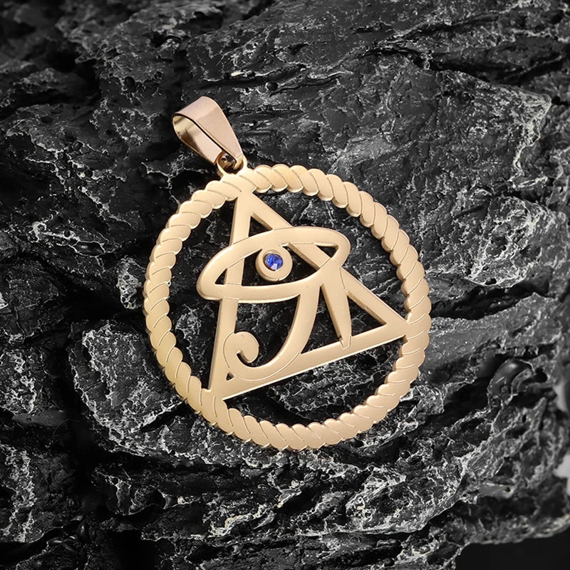 Ancient Egyptian Gods Eye of Horus Triangular Eye Stainless Steel Necklace Suitable for Men and Girls Retro Punk Lucky