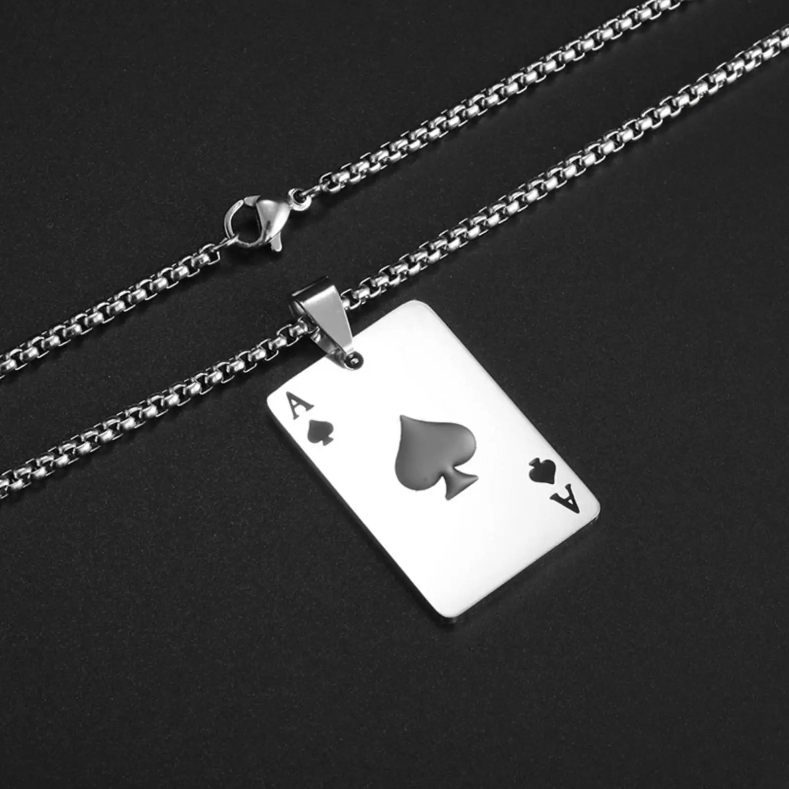 Poker Ace of Spades Pendant Necklace Women Men Playing Cards Stainless Steel Jewelry Gifts