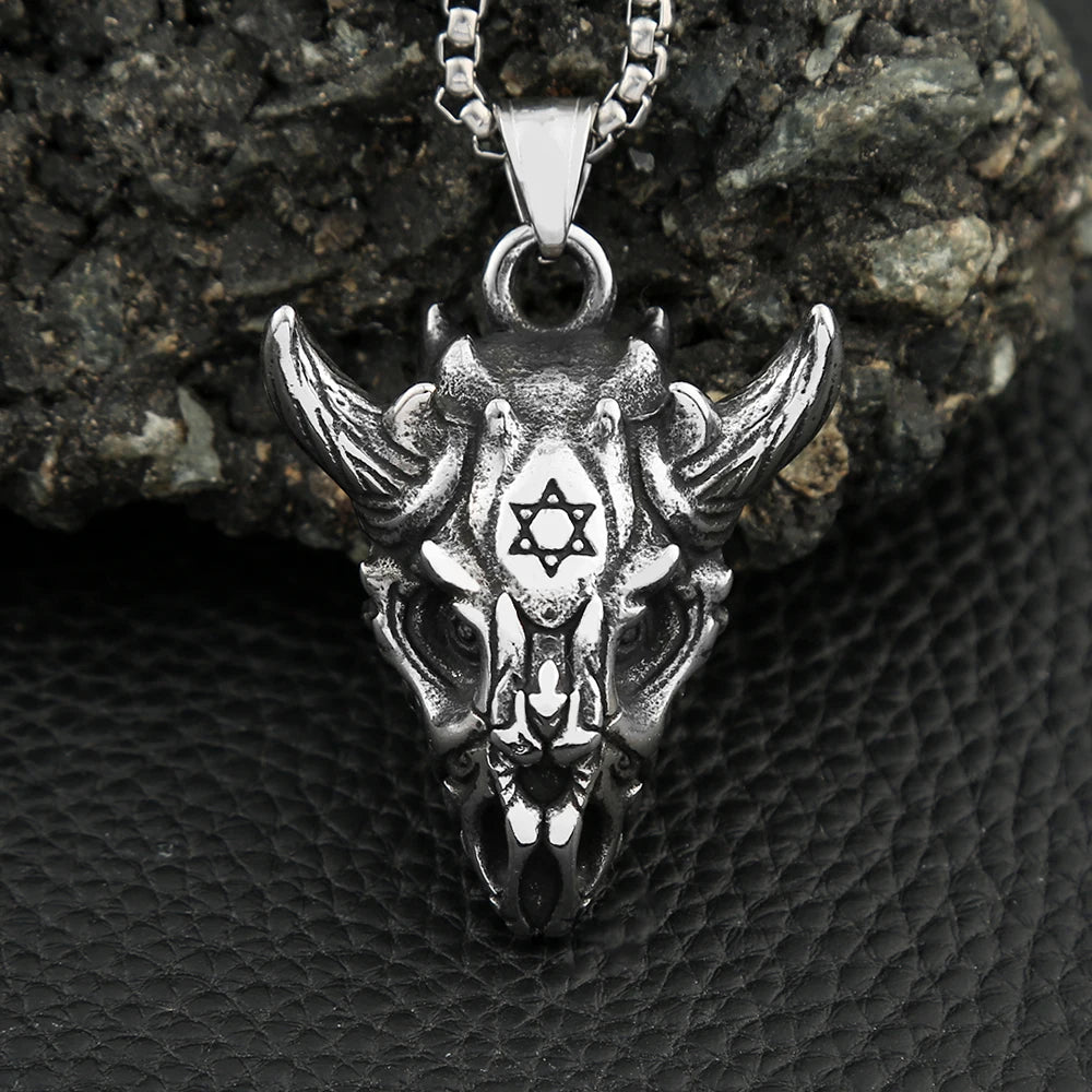 Flying Dragon Skull Six Pointed Star Necklace — Stainless Steel