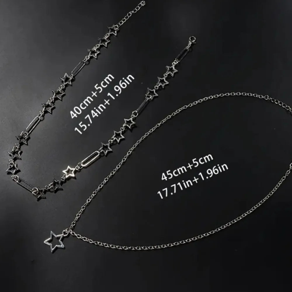 Y2K Five-Point Star Necklace Set — Stainless Steel