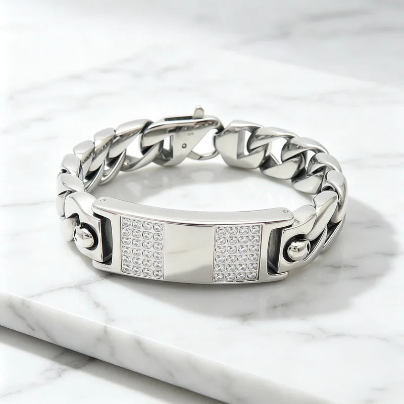Heavy Chunky Cuban Link Chain Bracelet Jewelry High Quality Stainless Steel Zircon Bracelet Men Accessories