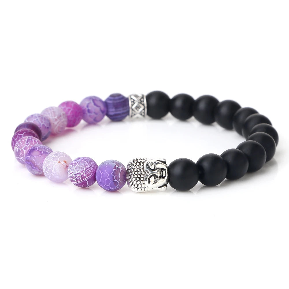 Tibetan Buddha Head Bracelets 8MM Natural Stone Tiger Eye Lava Beads Bangles For Women Men Fashion Couple Prayer