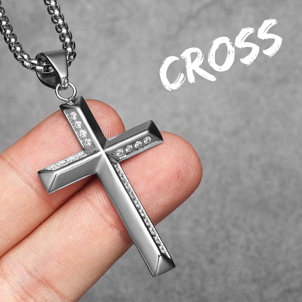 Cross Gemstone Pendant — Stainless Steel