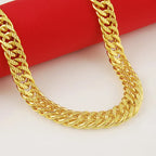 24K AU999 Real Gold Twisted Unisex Chain, 10MM 60CM Bold Polished Boss Necklace, Men's Sideways Neckpiece