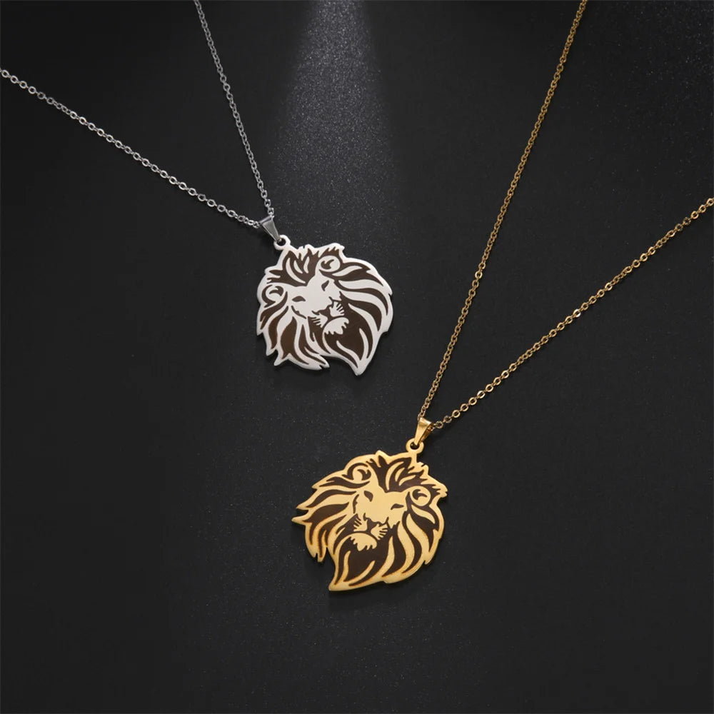 Lion Head Box Chain Pendant — Stainless Steel