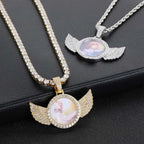 Angel Wing Photo Pendant Necklace Iced Out CZ