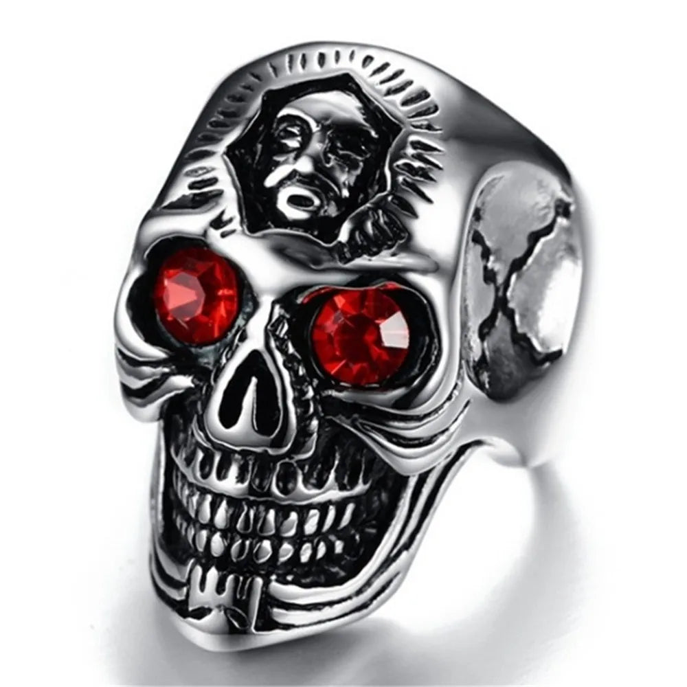 Antique Silver Color Evil Skeleton Skull Ring For Men Chunky Stainless Steel Punk Rock Skeleton Ring Jewelry For Male Wholesale