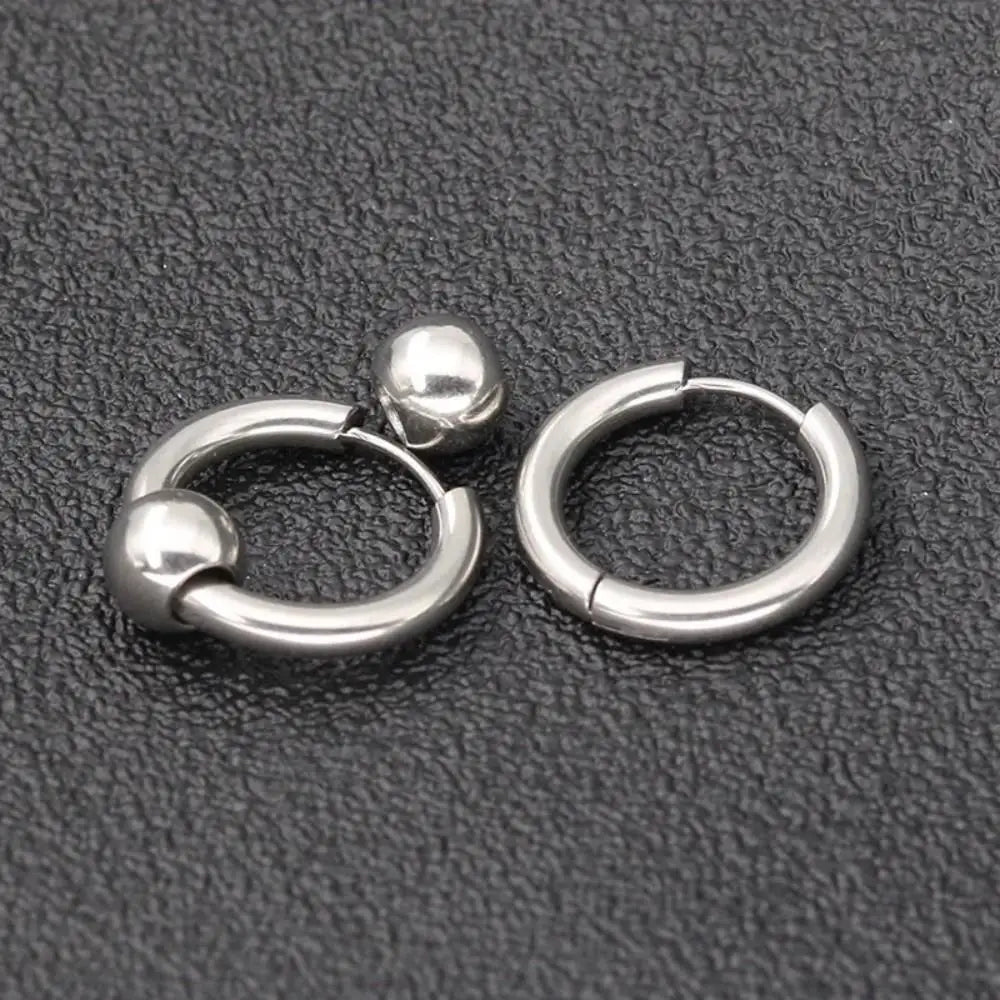 1 Pair Hoop Earrings Circle 8mm-16mm 316L Stainless Steel With Ball Earrings Piercing Plating No Fade Allergy Free For