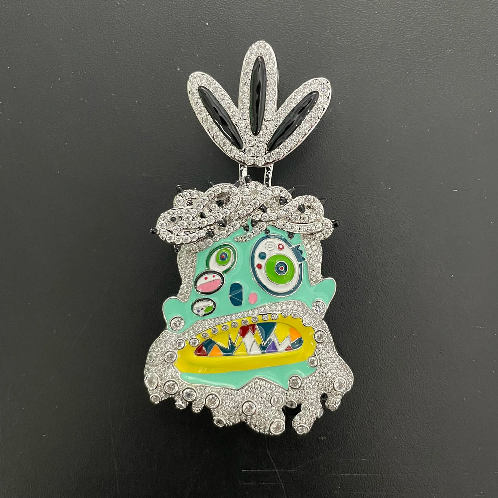 THE BLING KING Travis Scott Hip Hop Anime Enamel Funny Ghost Pendant Necklace Rap Jewelry Colorful Face With Full Cubic Zircon