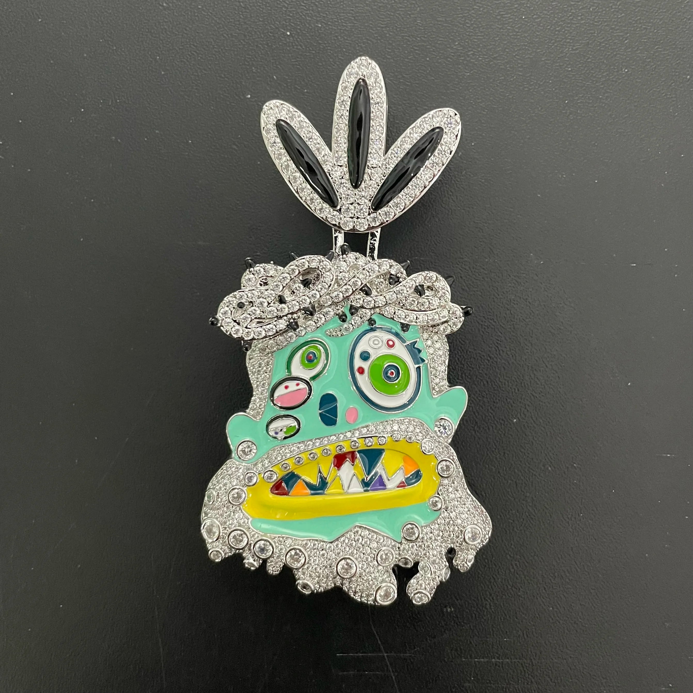 THE BLING KING Travis Scott Hip Hop Anime Enamel Funny Ghost Pendant Necklace Rap Jewelry Colorful Face With Full Cubic Zircon