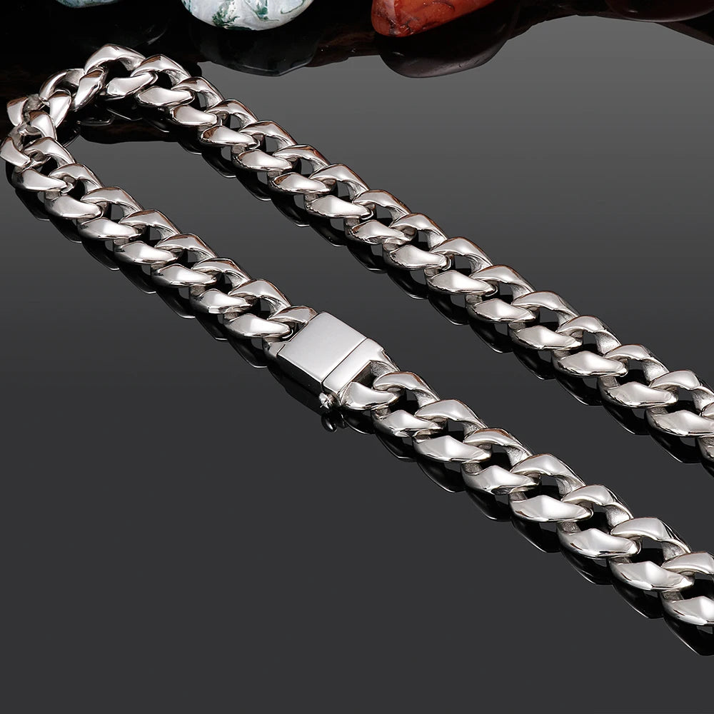 Massive Solid 316L Stainless Steel Necklace for Men High Polished 14/16MM Wide 55/60CM Long Cuban Link Chain Men's