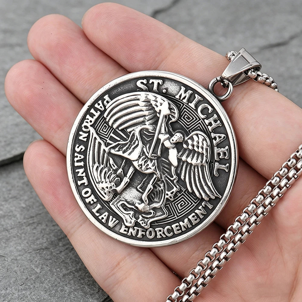 Archangel Wing Cross Stainless Steel Pendant Necklace