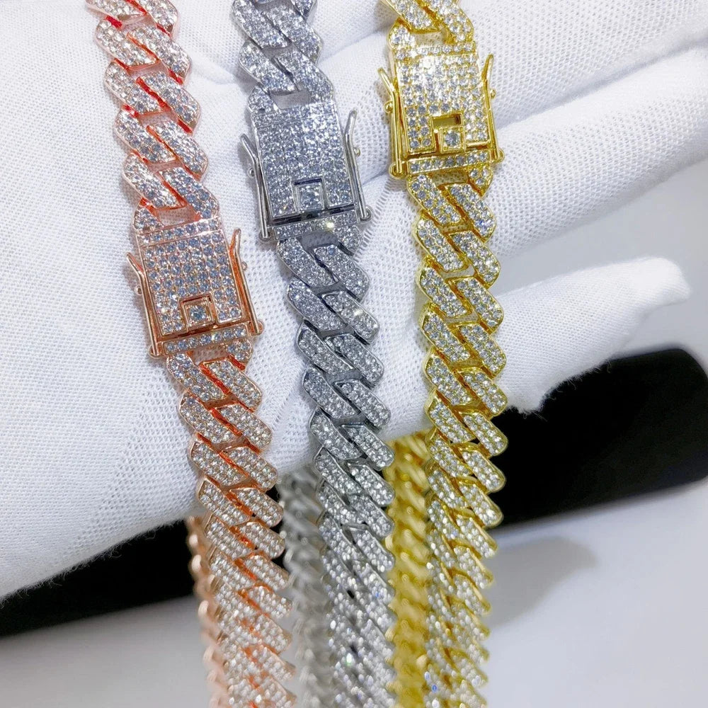 Two-Tone 14mm Iced Out Cuban Link Chain Necklace