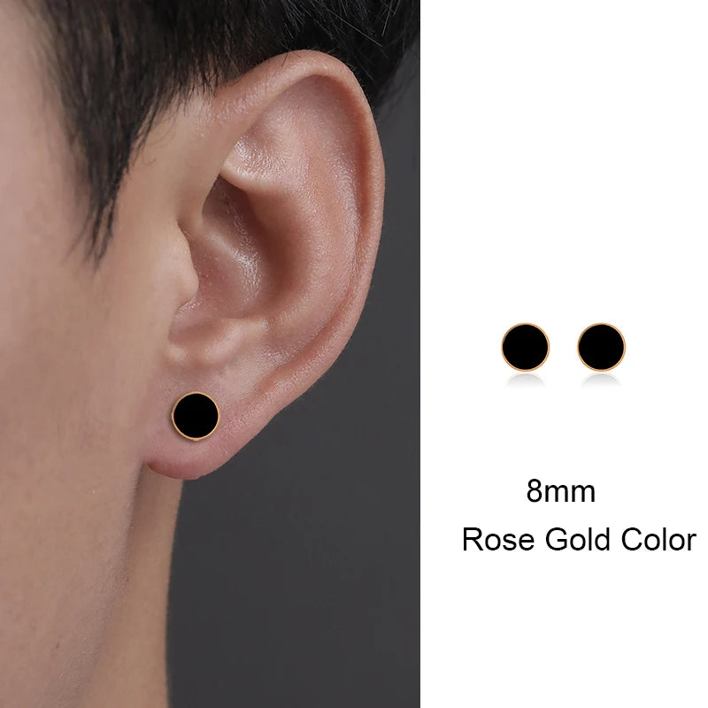 Trendy HipHop Titanium Steel Round Men's Stud Earrings Hippie Stainless Steel Black Drip Earings for Men Couple