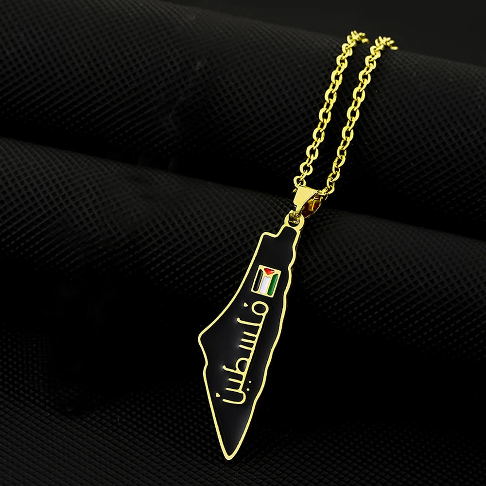 Palestine Map Pendant Necklace — Stainless Steel