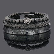 Lion Head Beaded Bangle Bracelet Set — Stainless Steel