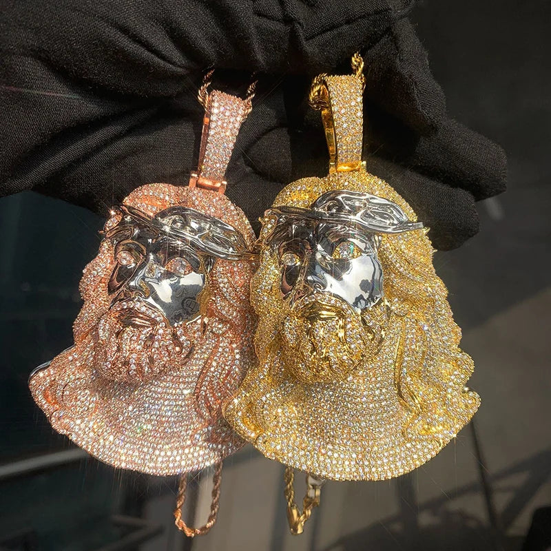Hip Hop 5A+ Cubic Zirconic Paved Bling Iced Out JESUS PIECE Pendants Necklace Men Rapper Jewelry Rose Gold Silver Color