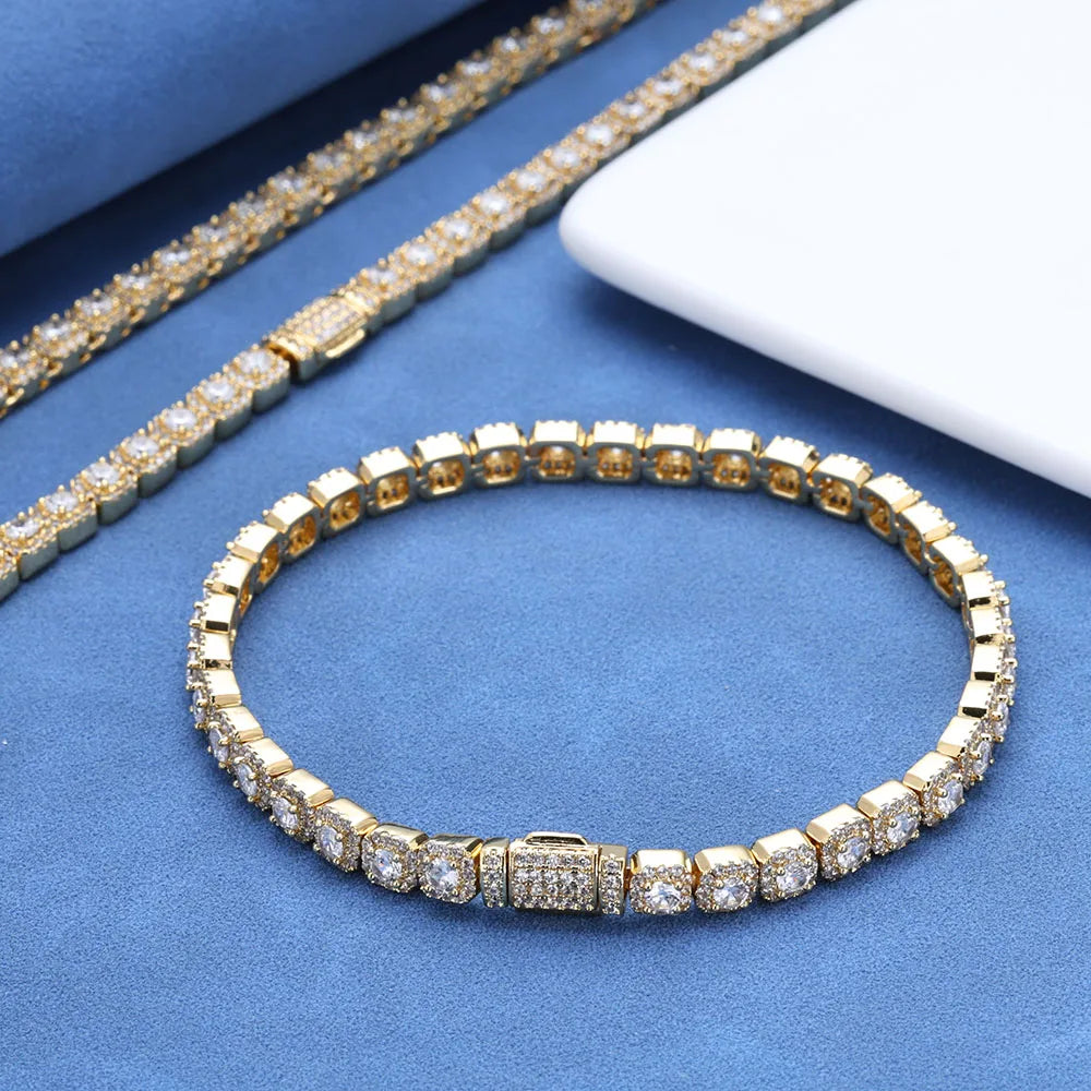 HHIOK Hip Hop Style 5/7mm Iced Tennis Chain 18K Gold Plated 5A Cubic Zirconia Fashion Exquisite Bracelet Gift For Men And Women