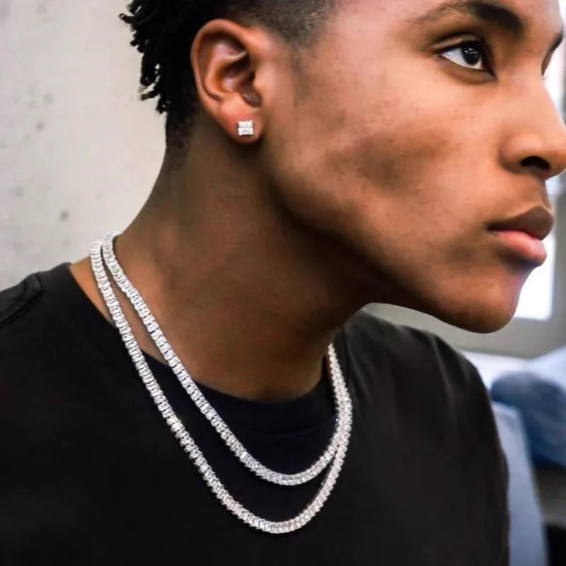 Hip Hop Tennis Chain Necklace Bling Bling Party Jewelry for Men Women Concerts Festivals Ideal Gift for Rapper Fans Trendsetters
