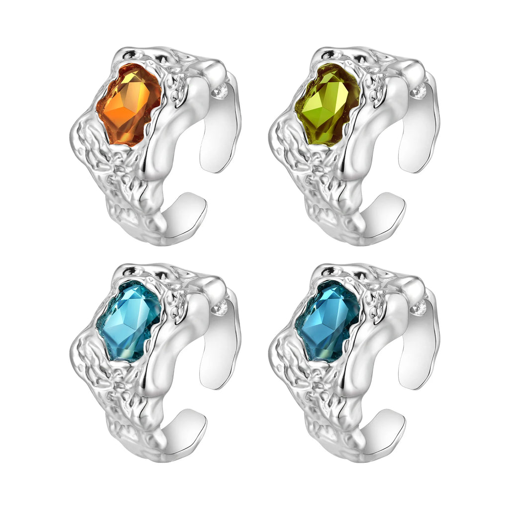 4pcs/set Lava Rings for Men Women,Stacking Colorful Zircon Thick Ring Metal Ring,Punk Non Tarnish Signet Ring Gifts