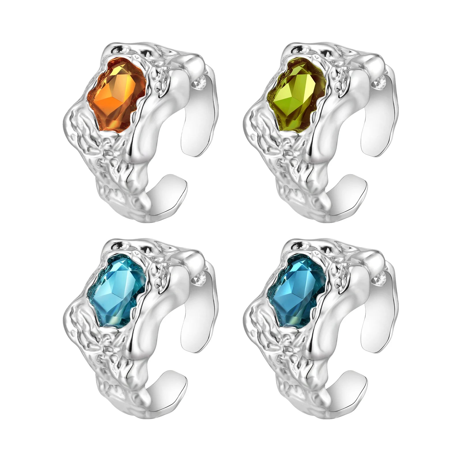 4pcs/set Lava Rings for Men Women,Stacking Colorful Zircon Thick Ring Metal Ring,Punk Non Tarnish Signet Ring Gifts