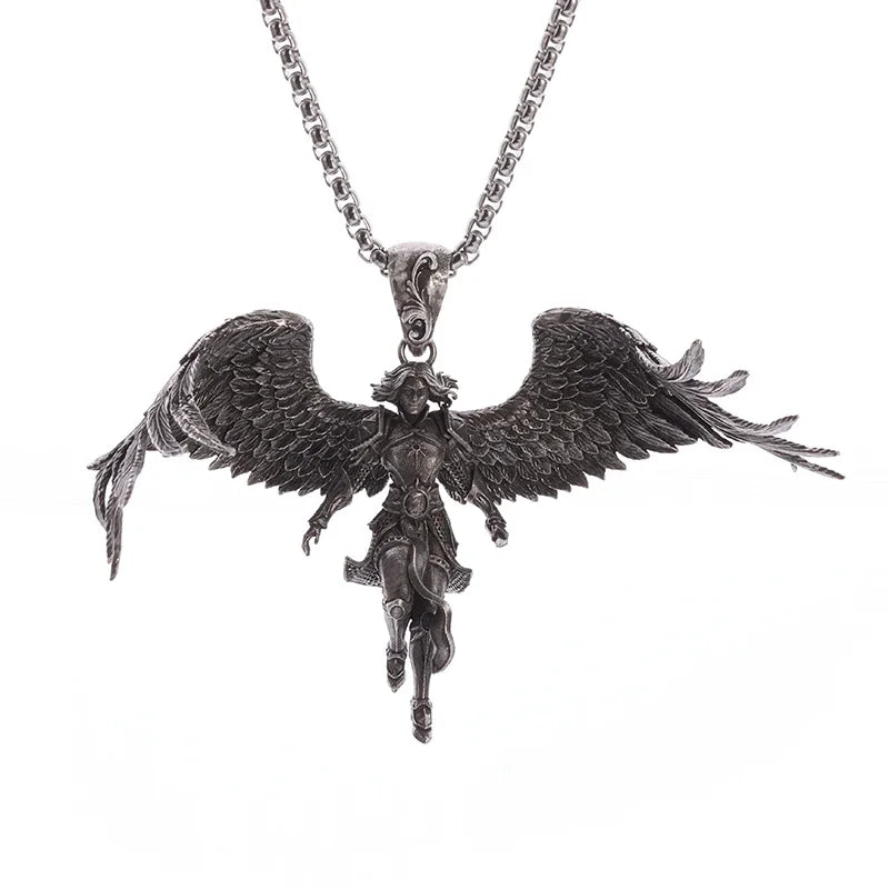 Vintage Punk Mythology Style Metal Sexy Angel Goddess Pendant Necklace for Men Women Classic Mysterious Souvenir Jewelry