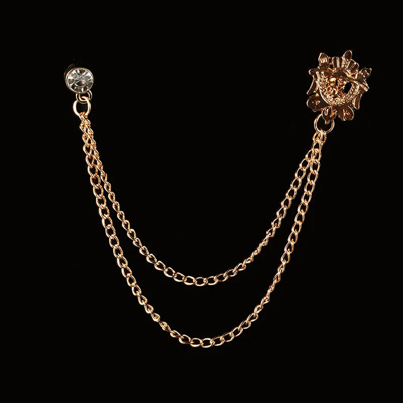 Vintage Double Chain Tassel Brooch — Lapel Pin Suit Badge