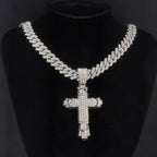 Iced Out Cross Pendant Necklace with Miami Cuban Chain Link