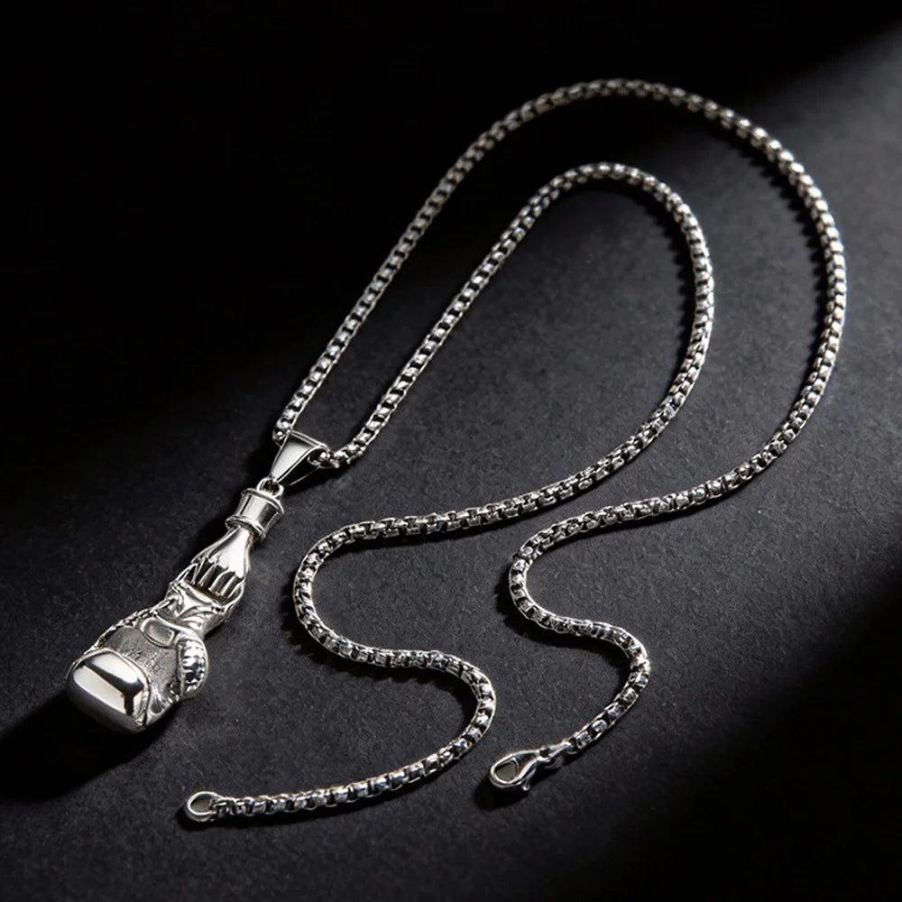 Retro Boxing Gloves Pendant Necklace — Stainless Steel