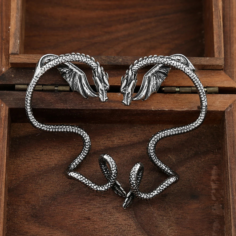 Dragon Steel Earrings Vintage Winged Punk Cuff
