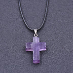 Tiny Natural Stone Turquoise Opal Cross Pendant Necklace With Stones Women Leahter Chain Choker Female Jewelry Party Girls Gift