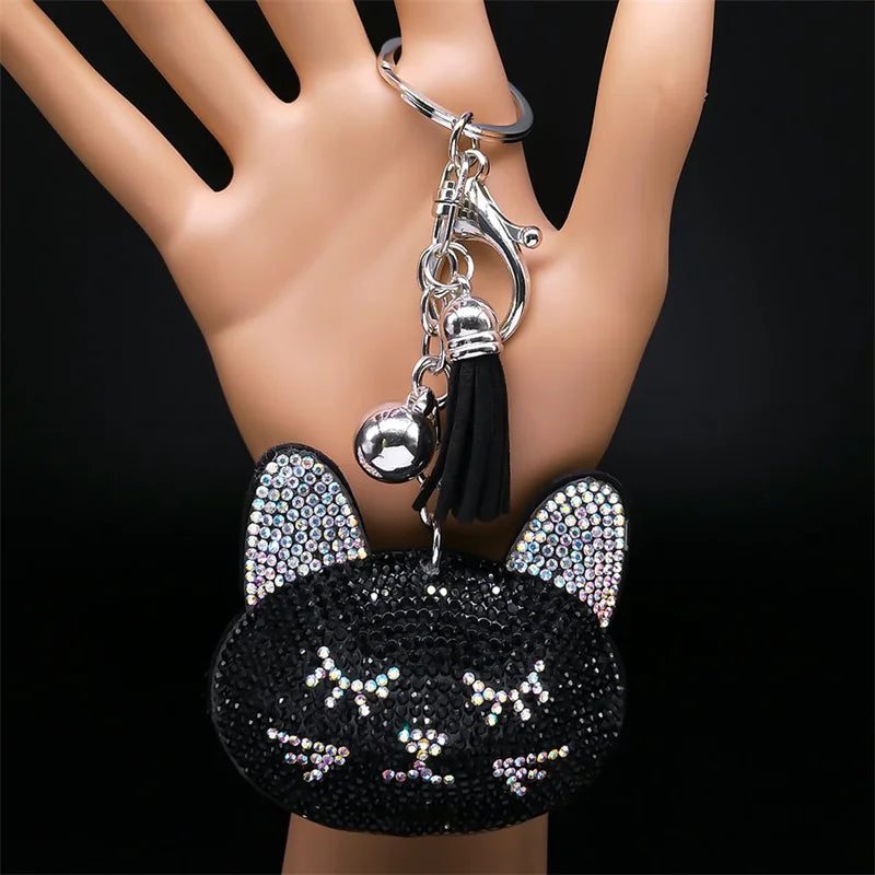 Iced Out Cat Black Pendant Crystal Head Key Alloy