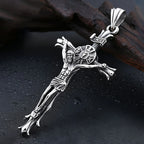 New Vintage Jesus Cross Pendant Necklace For Men Stainless Steel Punk Cross Religious Necklaces Fashion Amulet Jewelry