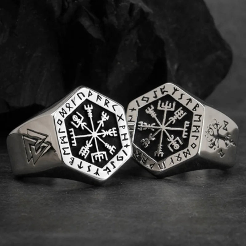 Vintage Viking Rune Signet Scandinavn Rings for Men Domineering Punk Nordic Amulet Jewelry