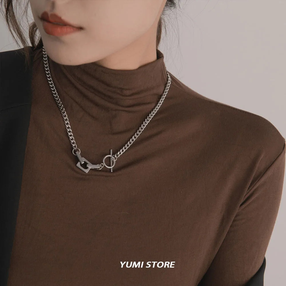Trend Lock Necklace For Man Woman Hip Hop Titanium Steel OT Clavicle Chain Punk Jewelry Charm Unisex Accessories Wholesale