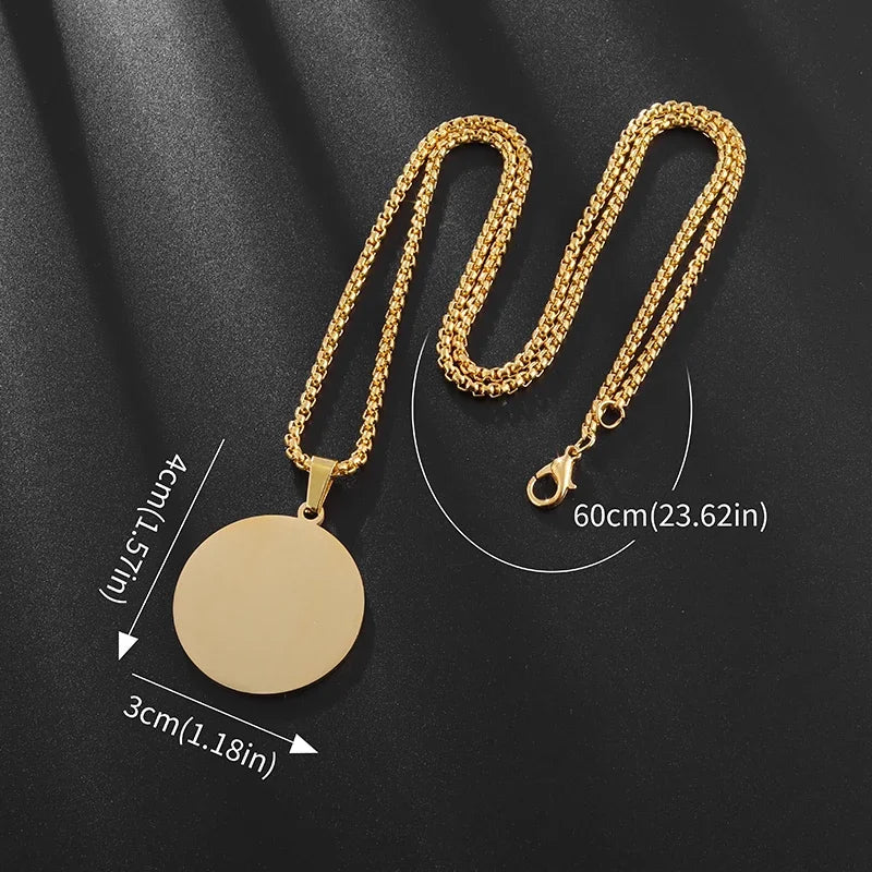 Classic Simple Glossy Stainless Steel Round Pendant Necklace Suitable for Men Women Fashion Diy Jewelry Gifts