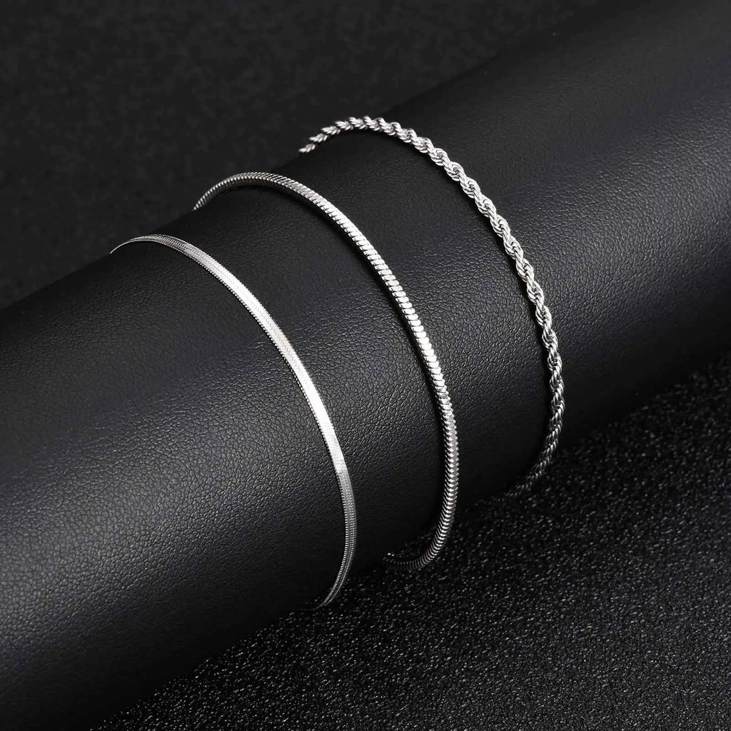 Thin Chain Bracelet Set 3pcs — Silver