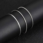 Thin Chain Bracelet Set 3pcs — Silver