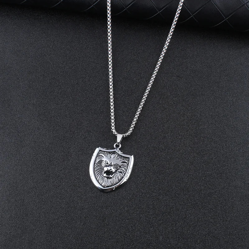 Lion Steel Pendant European American Shield