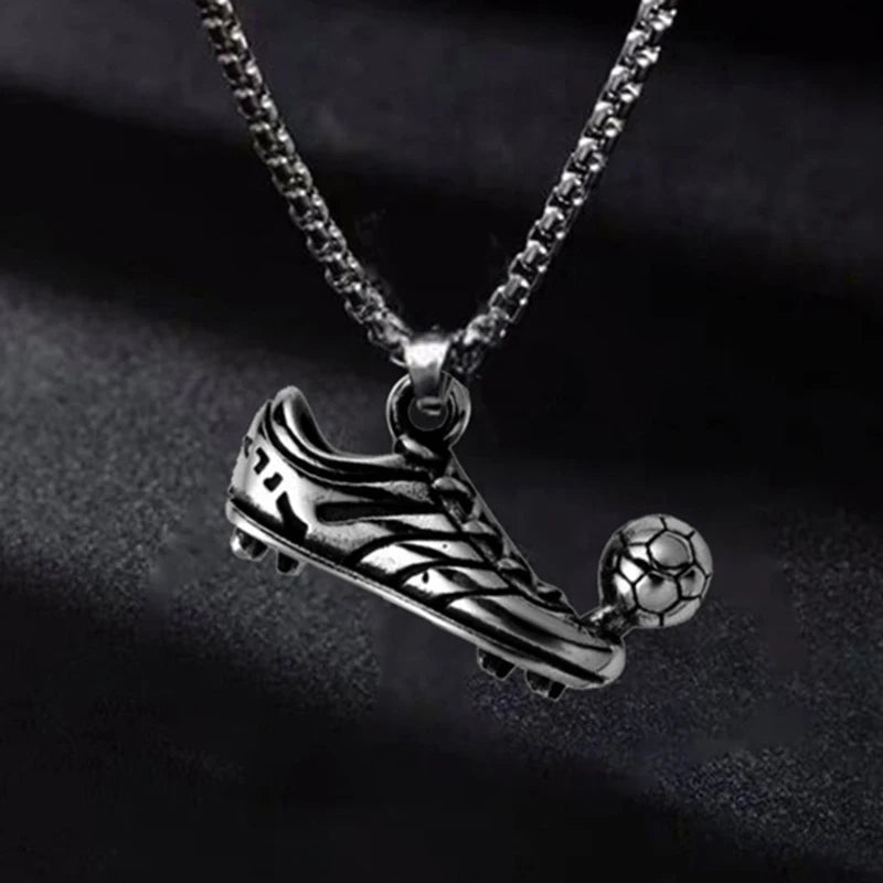 Silver Football Shoe Pendant Necklace Stainless