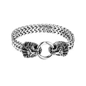 Double Lion Head Biker Bracelet — Stainless Steel, 23.5cm