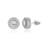 Iced Out Round Geometric CZ Stud Earrings — Full Pavé Studs