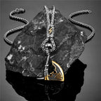 Never Fade Norse Runes Vikings Ax Necklaces Men Stainless Steel Self-defense Hatchet Pendant Valknut Amulet