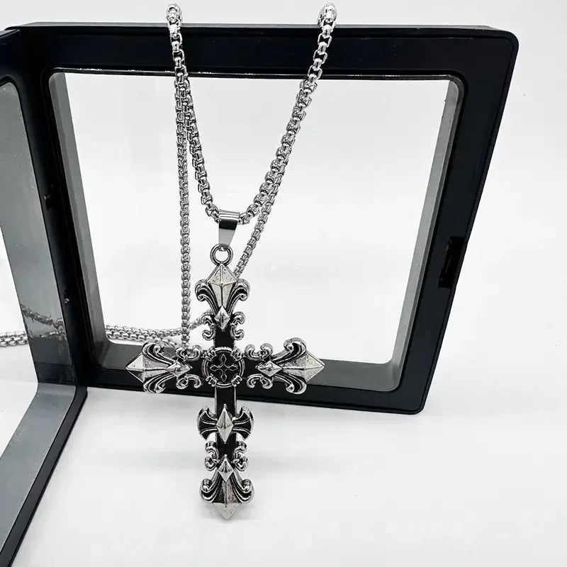 Fashion Stainless Steel Jewelry Set for Men Women Unisex Vintage Silver Color Cross Pendant Necklace Punk Gothic pendant