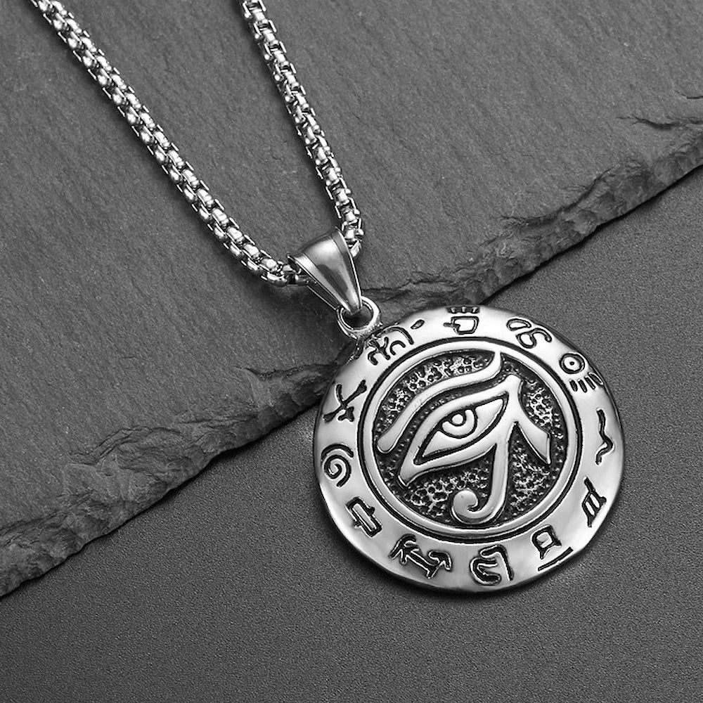 Stainless Steel Ancient Egypt Eye of Horus Pendant Necklace Vintage Egyptian Pharaoh Amulet Rune Men's Necklace Jewelry