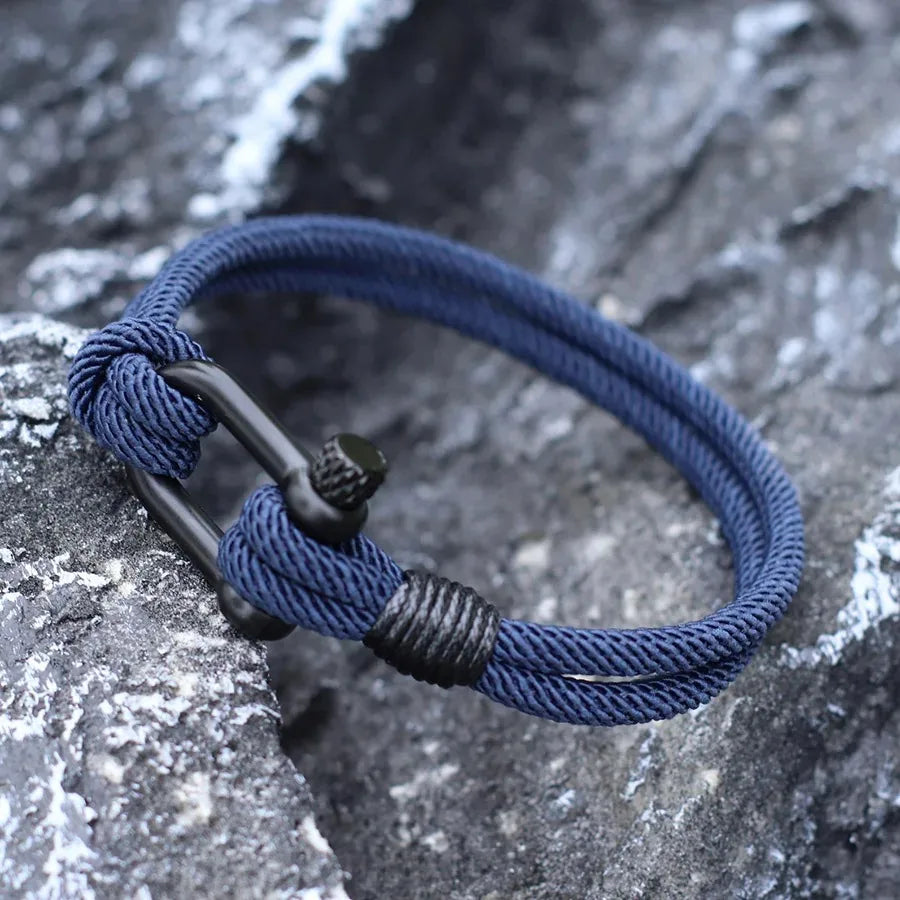 Hiphop Men Stainless Steel Bracelet with Detachable Buckle Nautical Wrap Braclet Bilayer Thread Bicycle Braslet Armband Herren