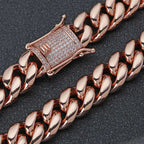Rose Gold Cross Pendant Necklace Cuban Chain
