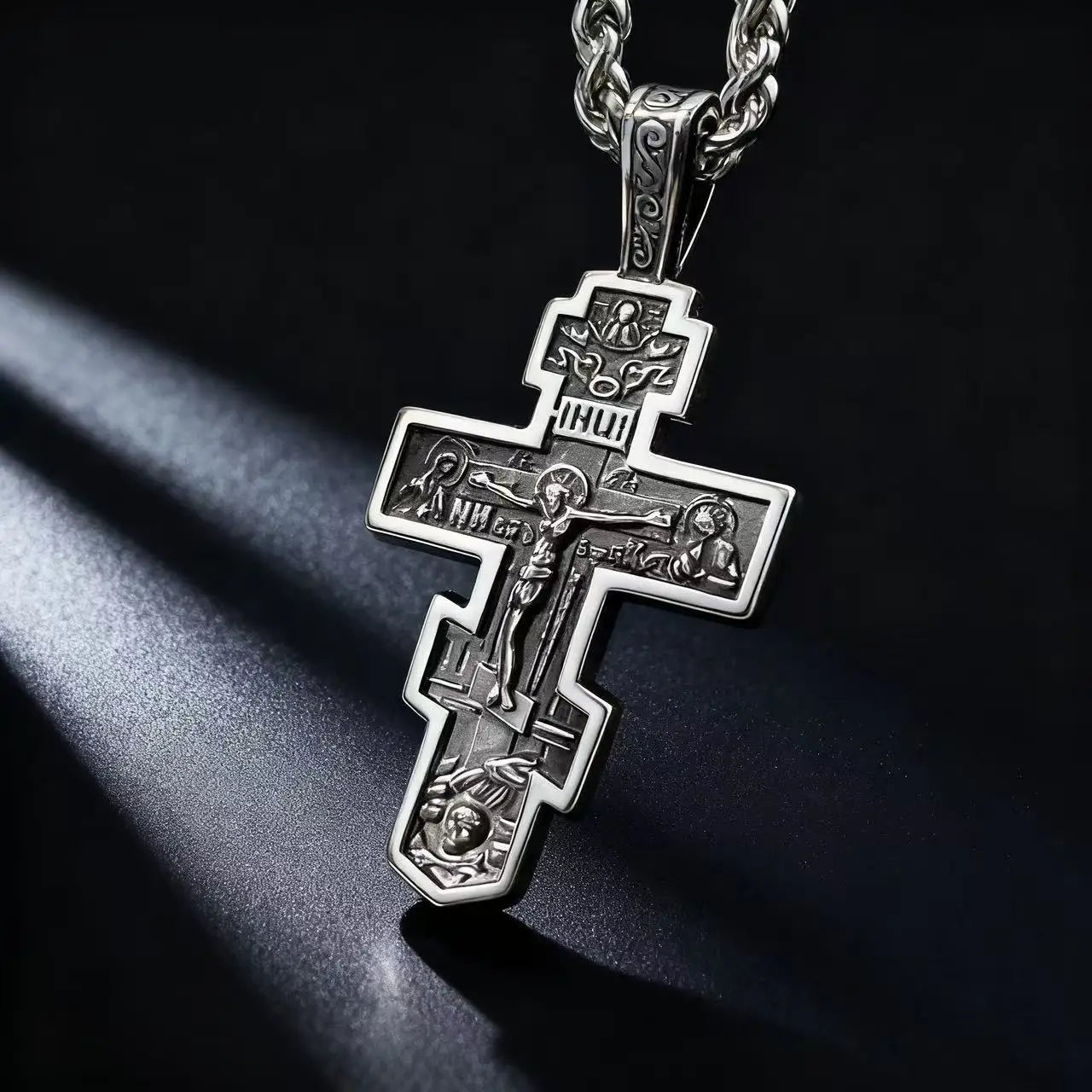 Cross Jesus Steel Pendant 316L Vintage Orthodox
